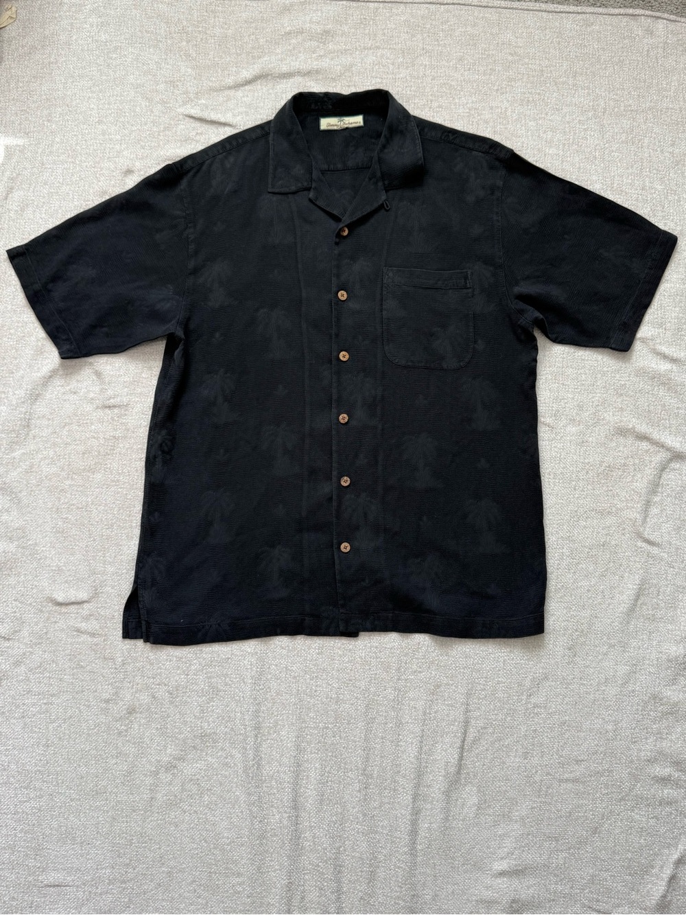Tommy Bahama Black 100% Silk Jacquard Camp Shirt L Quiet Luxury Resort